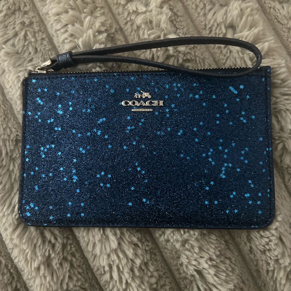 Coach Navy Glitter Star Wristlet Zip Pouch w/ Box - Picture 2 of 5